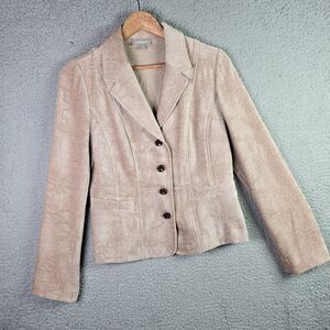 Croft & Barrow Womens Blazer 8 Beige Textured Woven Neutral Fitted Classic Work